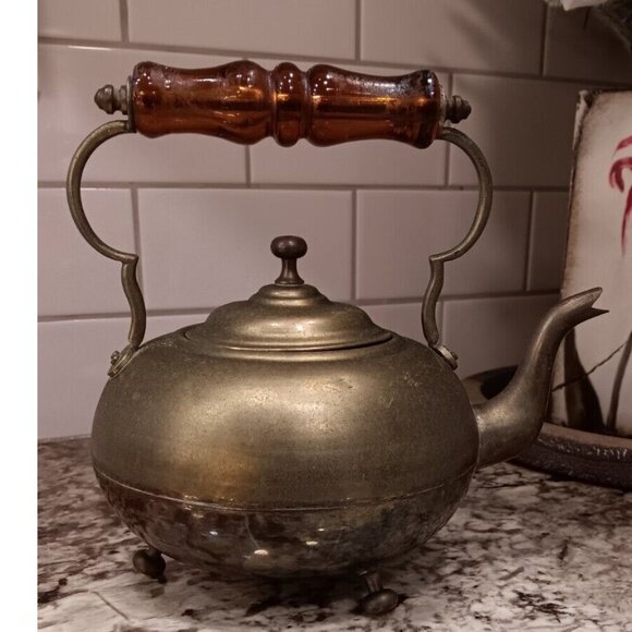 Antique Teapot Very Good Condition W/Gorgeous Handle Unpolished Natural Patina - Picture 1 of 16